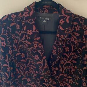 Jared Ross August Silk Brocade Textured Blazer Botanical Women 14 Black Velvet